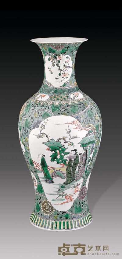 清 五彩开光人物瓶 高47.5cm